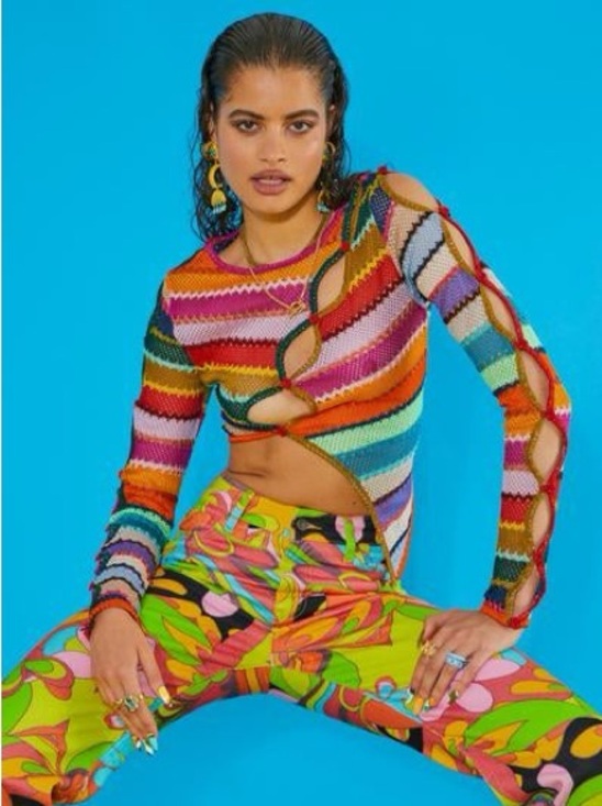 Jaded London Tops - JADED LONDON Asymmetrical Multicolor Cardigan Knit Long Sleeve Top